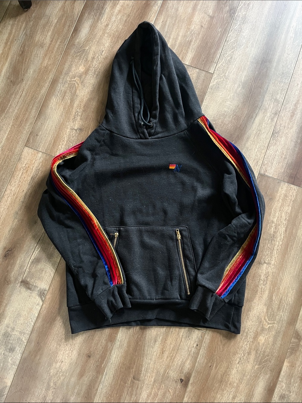 Aviatior Nation Unisex Hooded Sweater with Rainbow Stripe Accents